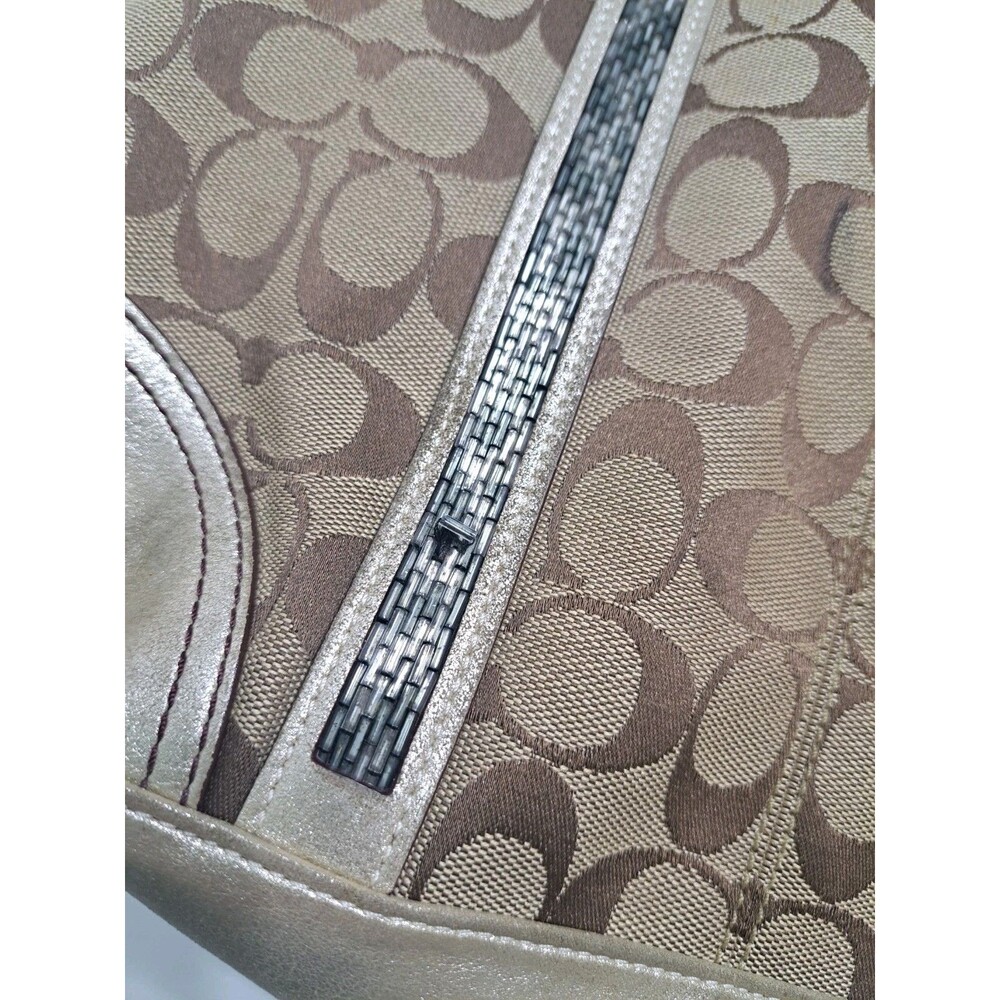 Coach Signature C Khaki Tote Jacquard Beaded Shoulder Bag Gold Brown F05J-8K52 - Picture 9 of 13